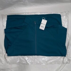 Figs Mens ContourKnit Teal Zip-Up Scrub Jacket